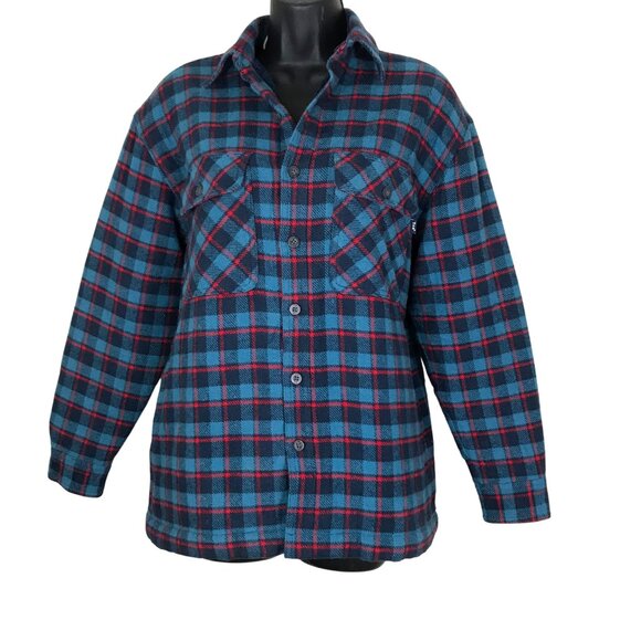Aritzia TNA Blue & Red Plaid Flannel Faux Fur Lined Shacket Size L - Picture 3 of 8